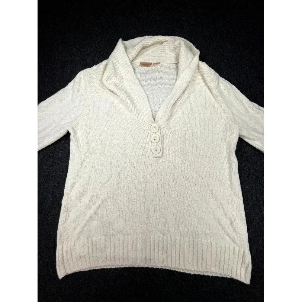 NorthCrest Classic Sweater Women XL Ivory Knit Shawl Collar Three Button Placket